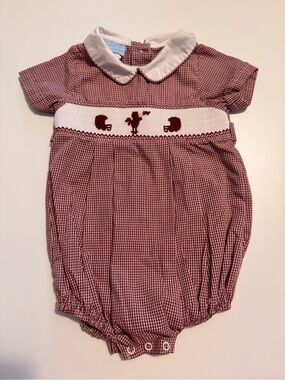 South Carolina Gamecock inspired Maroon Gingham Smocked Baby Romper